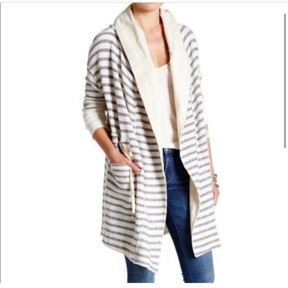 Free people Long Island strip hoodies blue and ivory size XS
